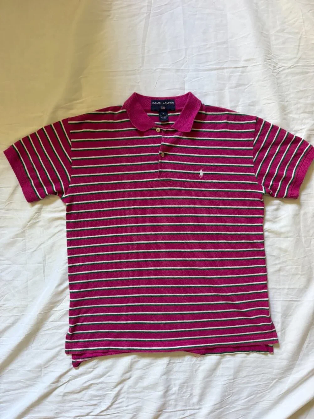 Vintage 90's Polo Ralph Lauren Polo Shirt Mens Size M Pink Green White Stripes